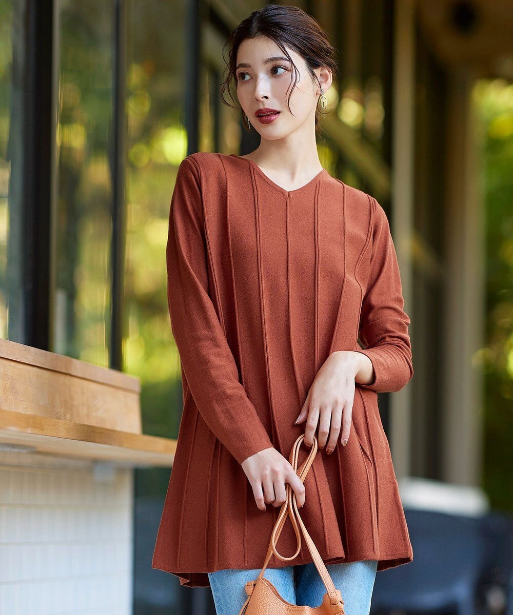 Tiaclasse 【洗える】ストライプ編みフレアニットチュニック 