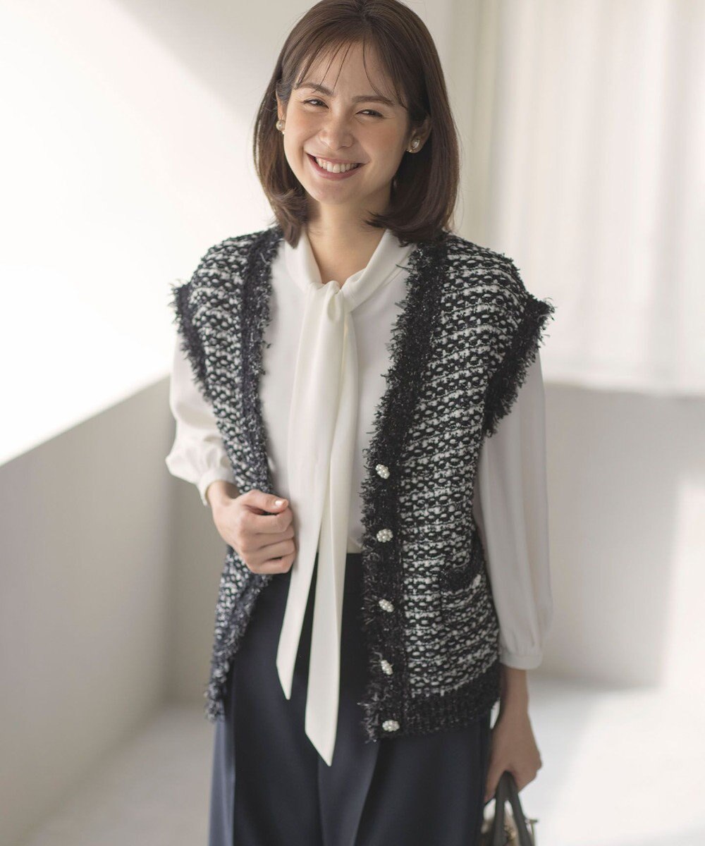 組曲 L 【KUMIKYOKU NAVY】ジョーゼットシフォン2WAY ボウタイブラウス 