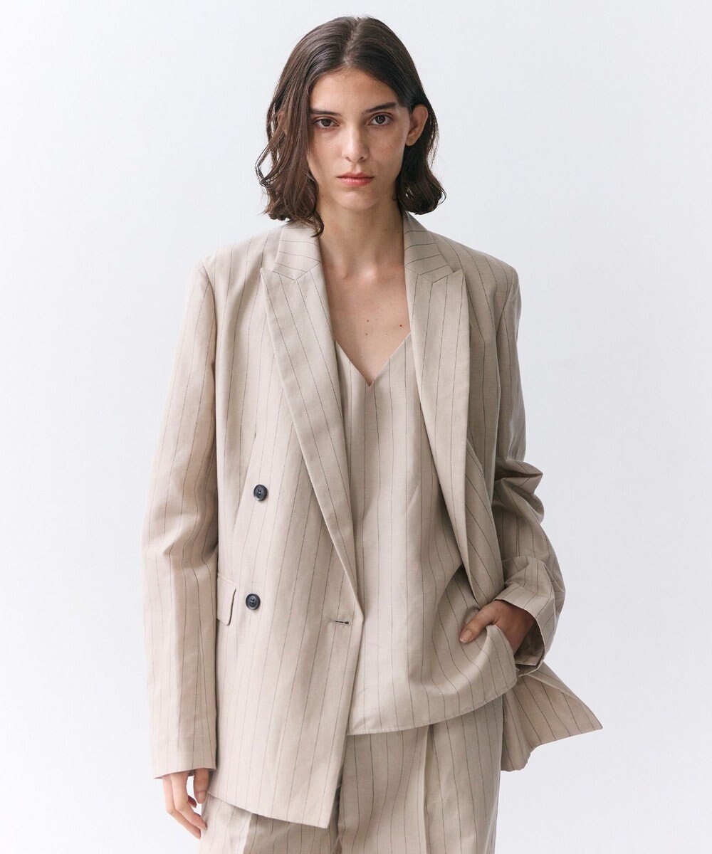BEIGE， ERYTH / リネンストライプダブルジャケット 