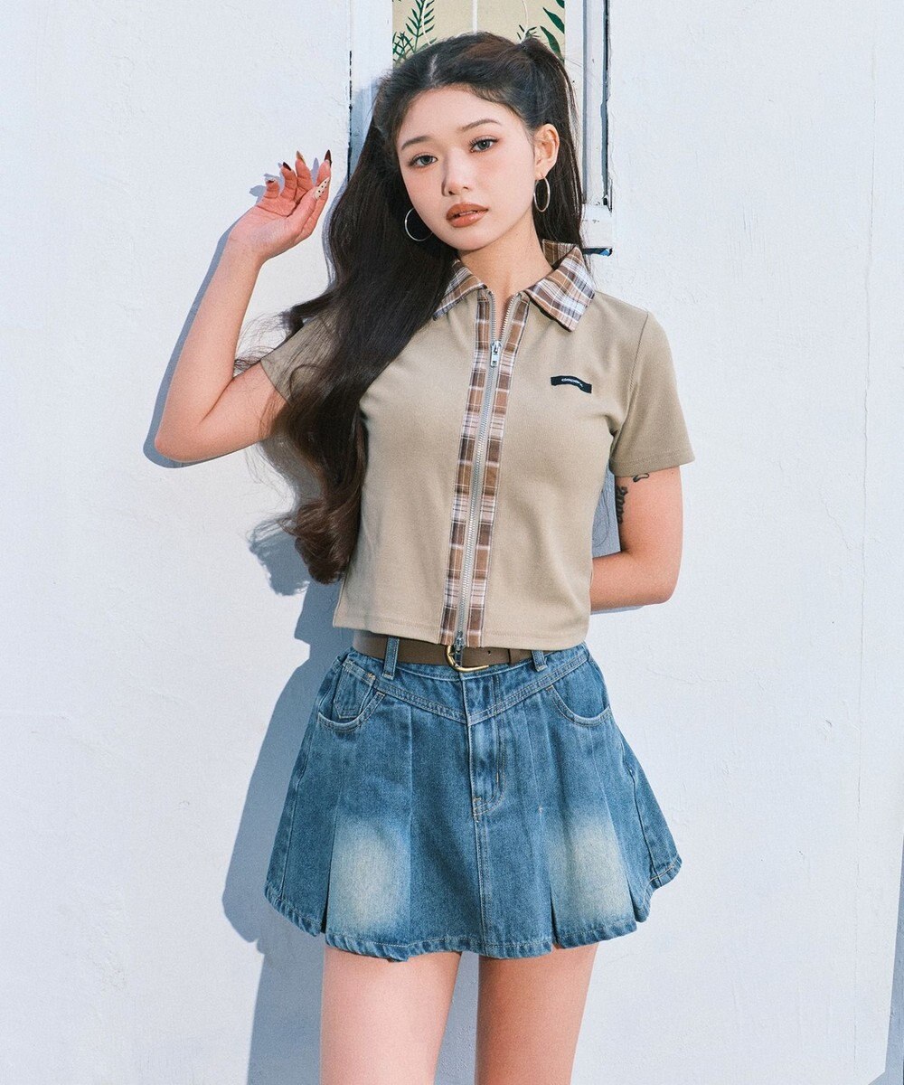 WEGO ベルト付きウォッシュドデニムミニスカパン 