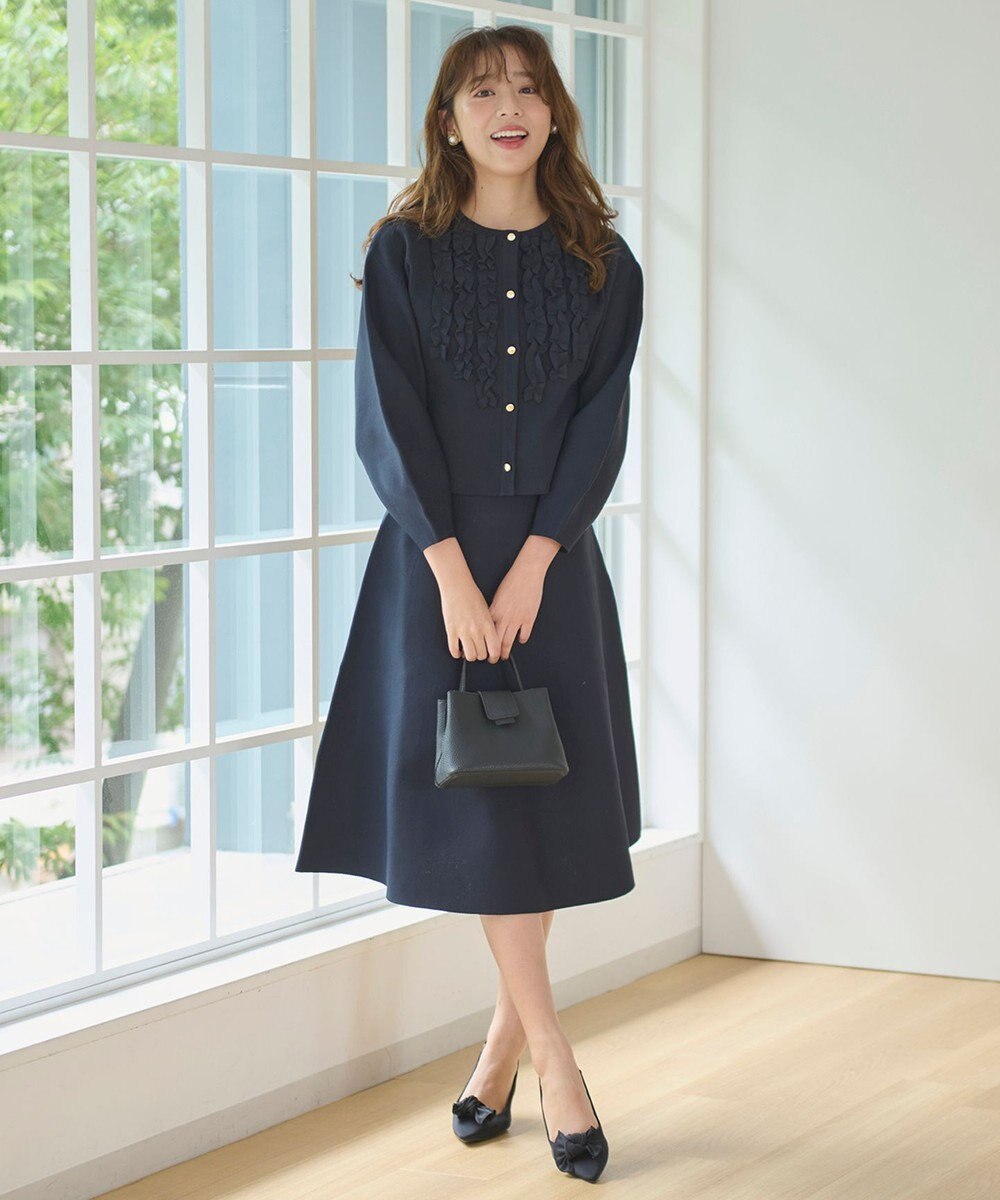 Feroux 【洗える】パフスリーブフリル ニットセットアップ 