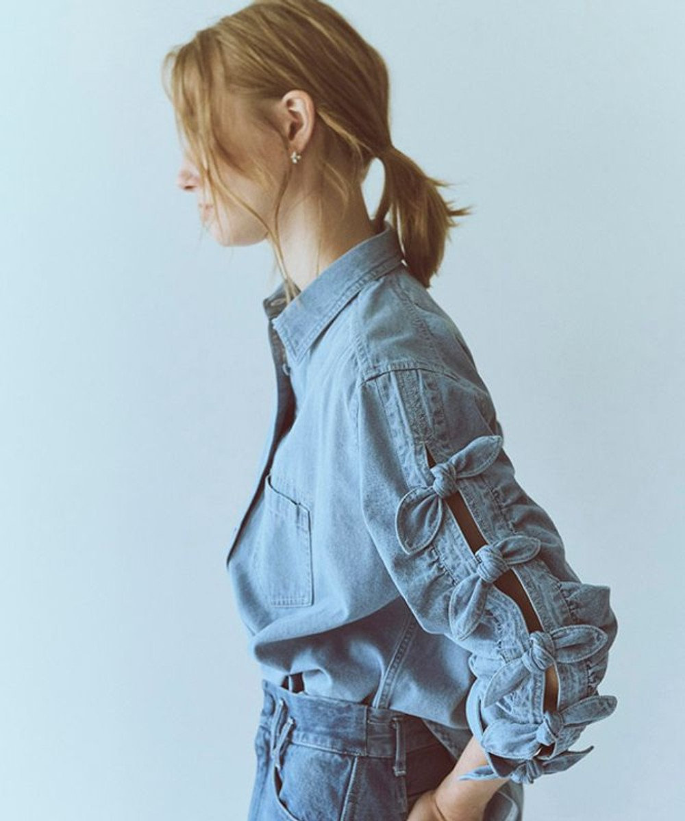 FORFORMO Ribbon Sleeve Denim Shirt リボンスリーブデニムシャツ 