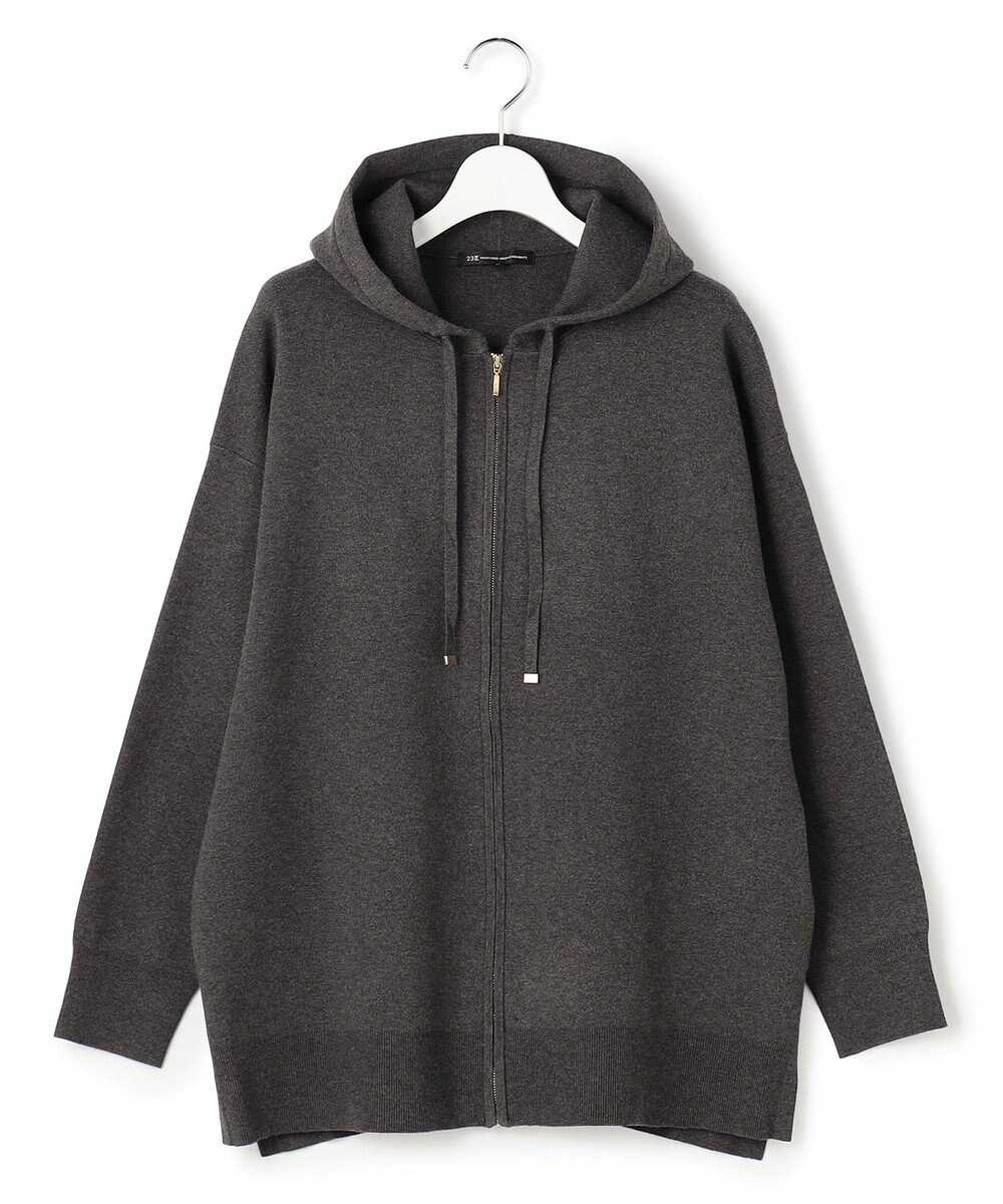 23区 L 【Lサイズ限定/洗える】ヴィスコースストレッチ ニット パーカー 