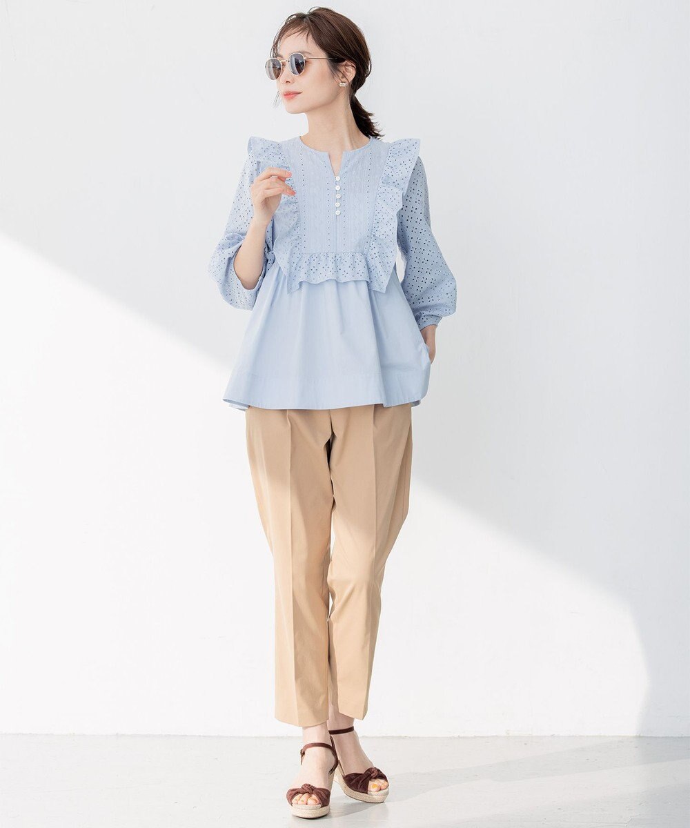 組曲 【ストレッチ・イージーケア】ハイウエストチノ パンツ 