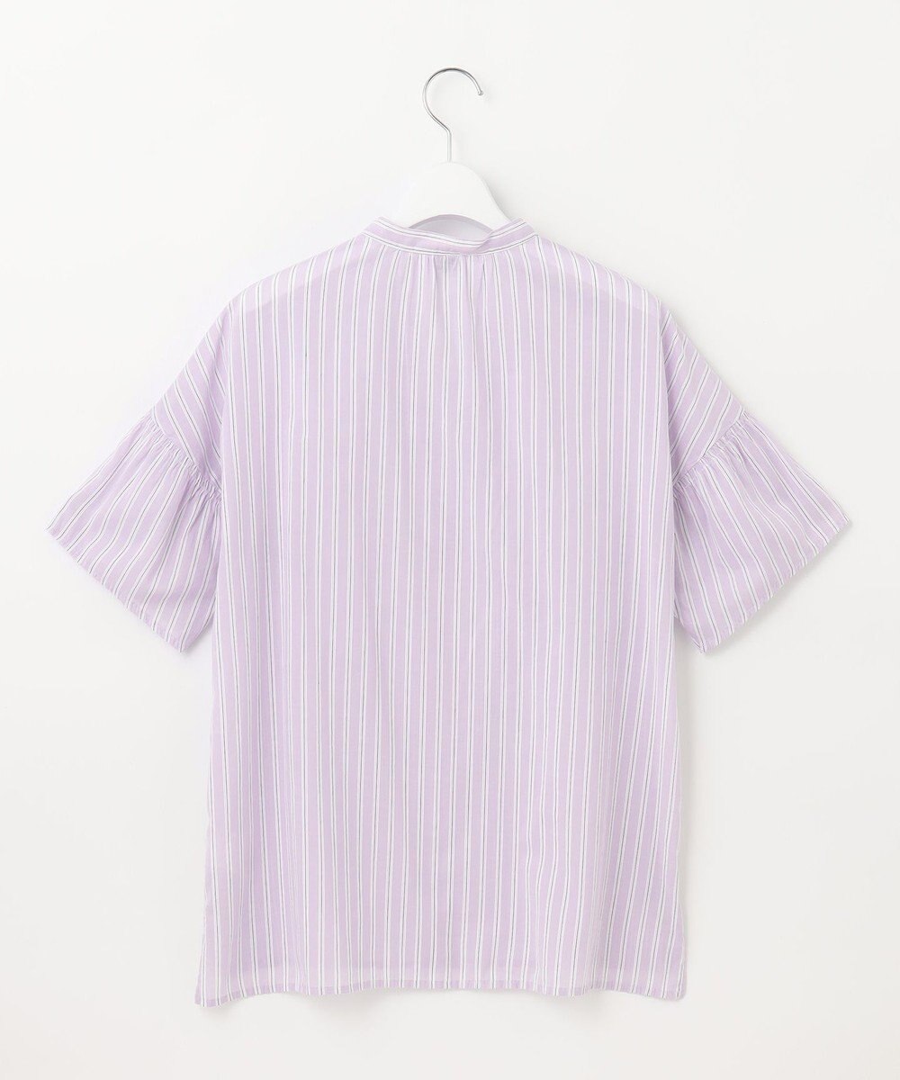 J.PRESS LADIES 【洗える】綿キュプラコードストライプ キーネック ブラウス 