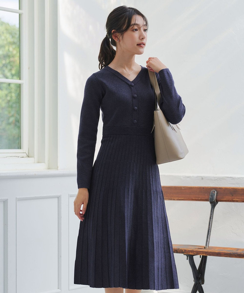 Tiaclasse 【洗える】くるみ釦ニットワンピース 