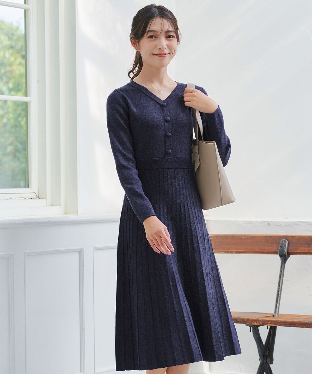 Tiaclasse 【洗える】くるみ釦ニットワンピース 