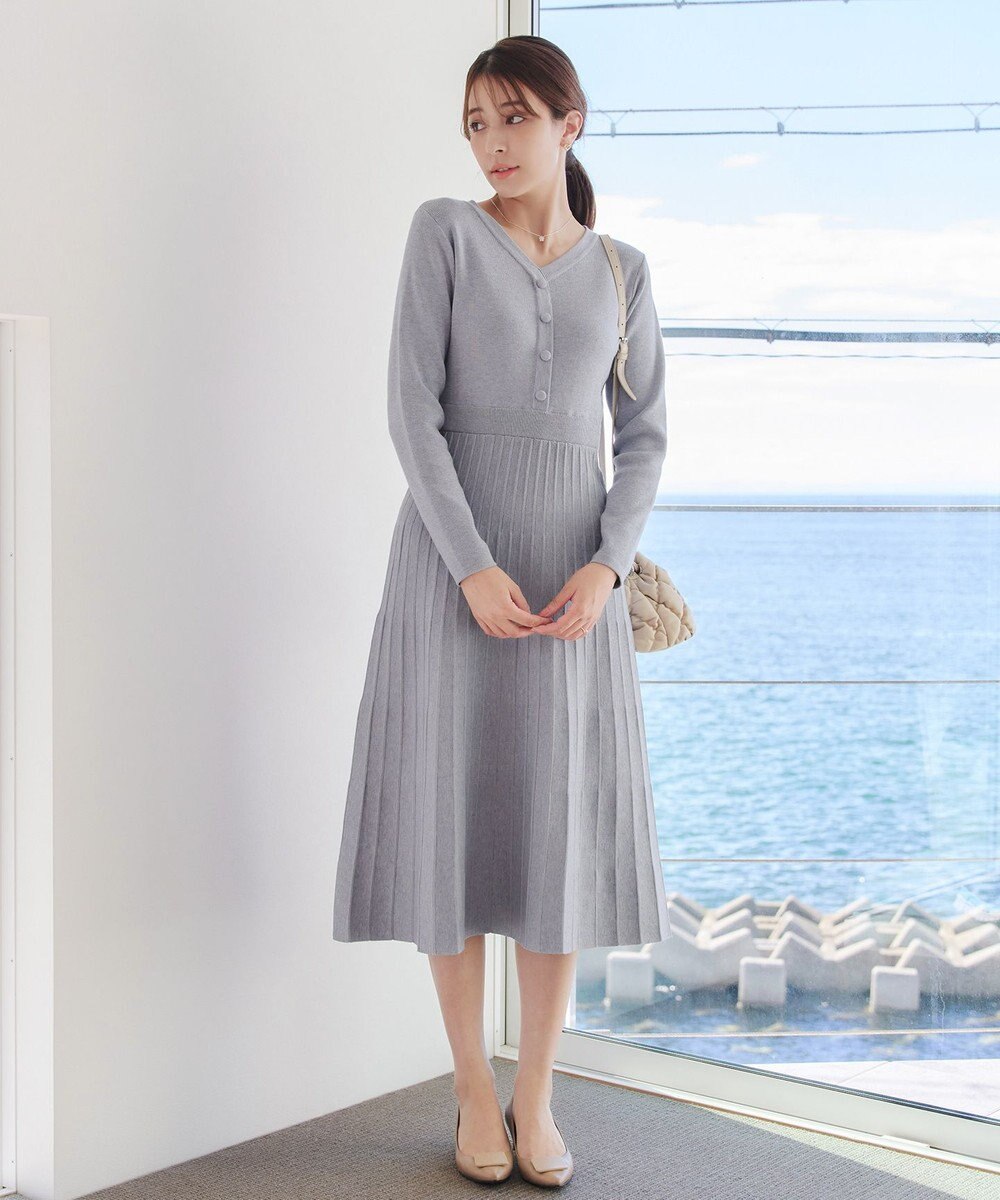 Tiaclasse 【洗える】くるみ釦ニットワンピース 