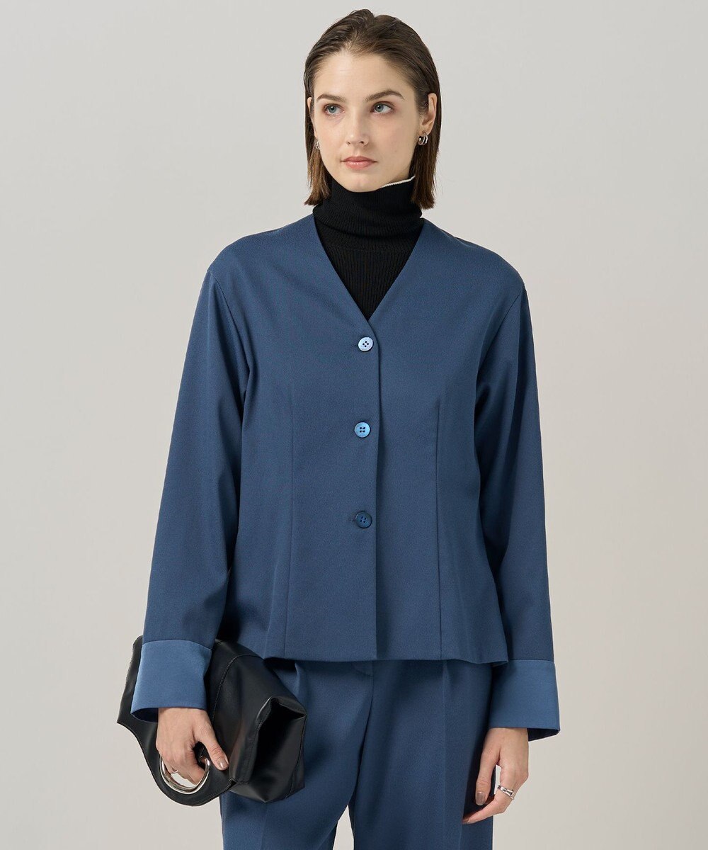 ICB 【CLASSY.掲載・裏起毛】 ウォームサテン カーディガンブラウス 