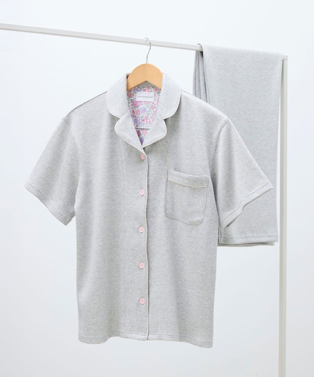une nana cool 【綿混】ソフトコットンリブ 半袖開襟パジャマ MADE WITH LIBERTY FABRIC 