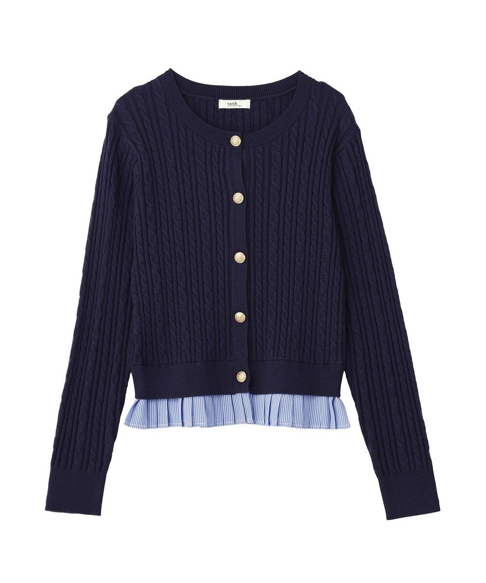 earth music&ecology 【予約】プリーツレイヤーケーブルニットカーディガン 
