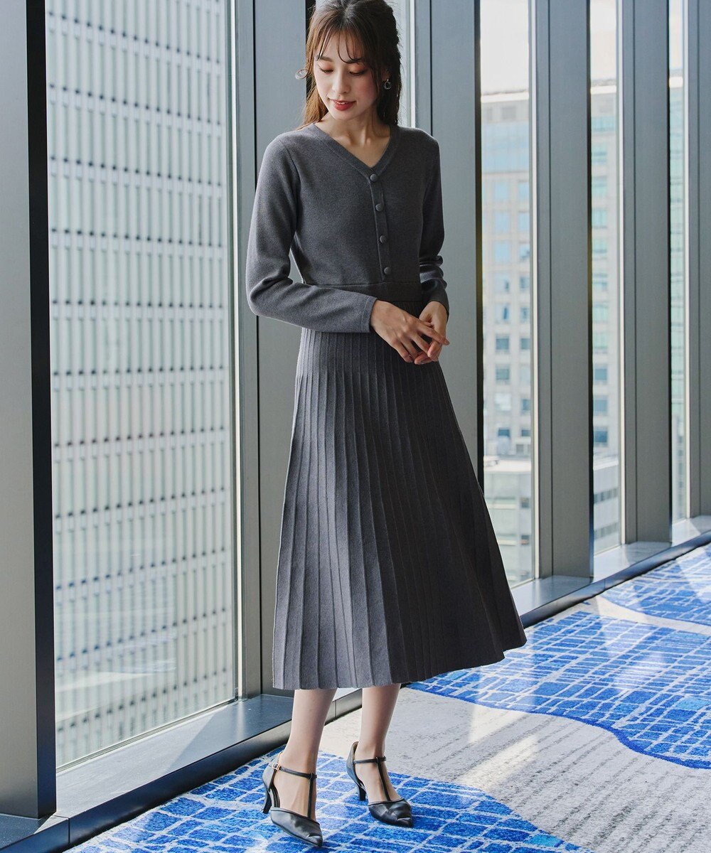 Tiaclasse 【洗える】くるみ釦ニットワンピース 