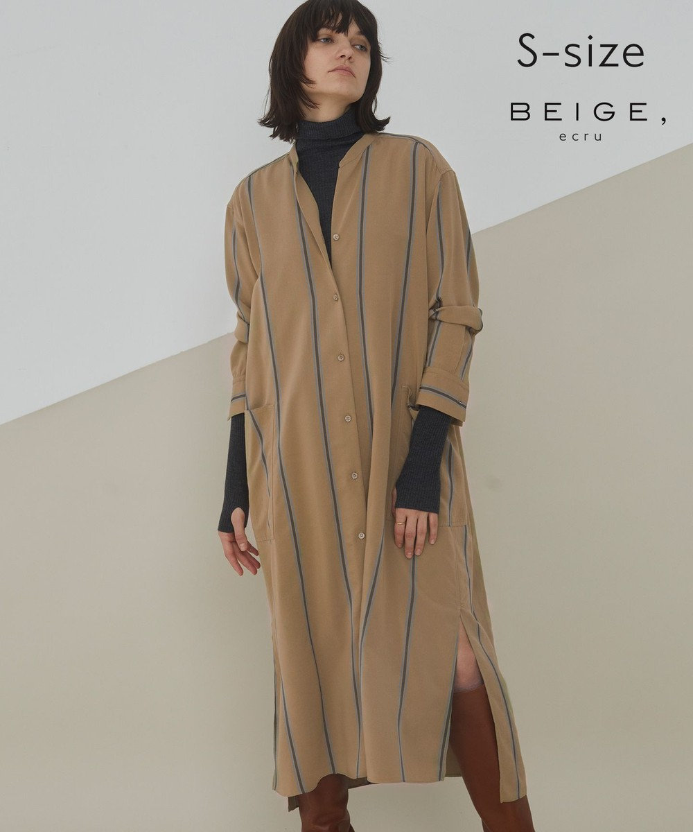BEIGE， 【S-size】UGINE / シャツワンピース Camel Stripe