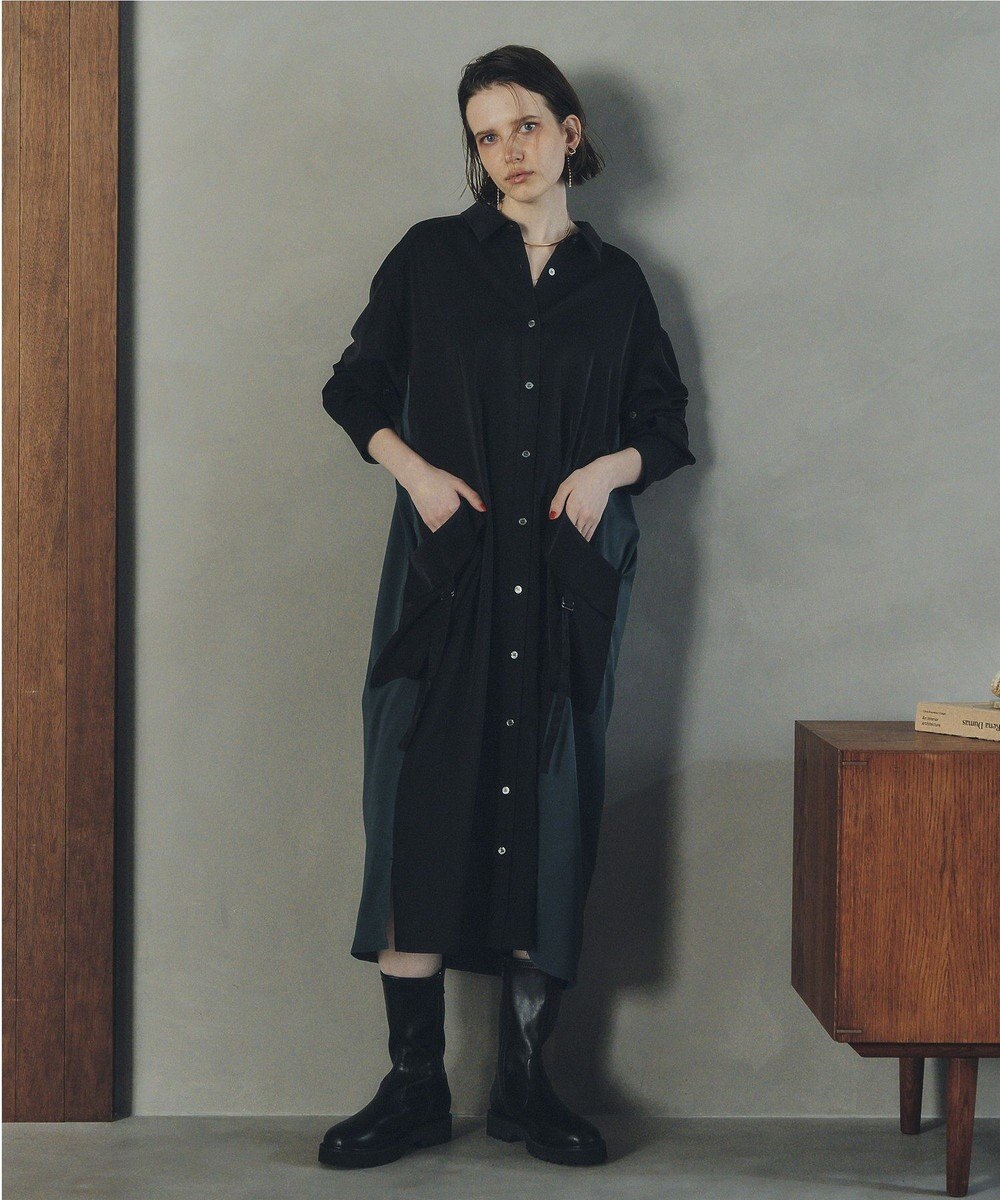 YECCA VECCA カーゴデザイン配色シャツワンピース 