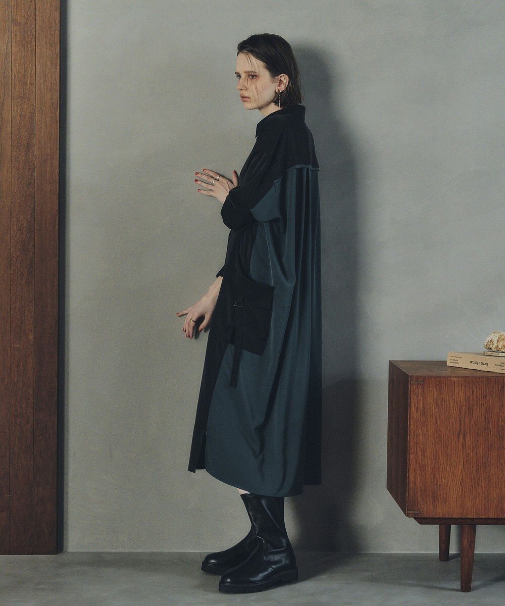 YECCA VECCA カーゴデザイン配色シャツワンピース 