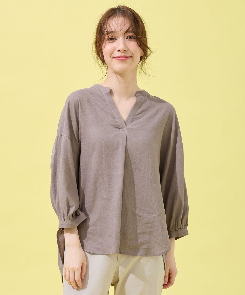 ANY L 【手洗い可能】ヨーロピアンリネンスキッパーネックブラウス 