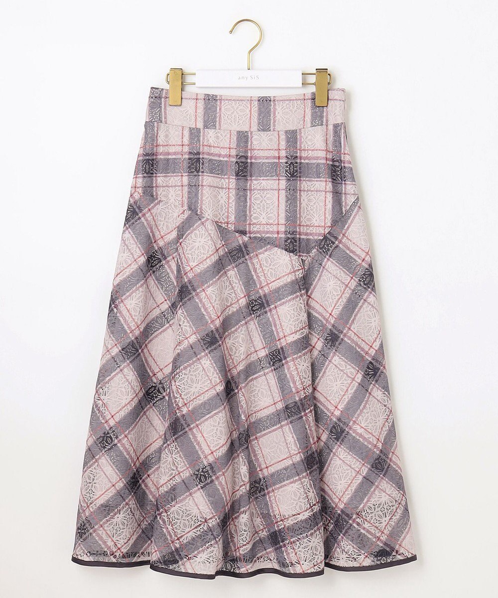 ANY SIS 【洗える】レースオンチェック スカート 