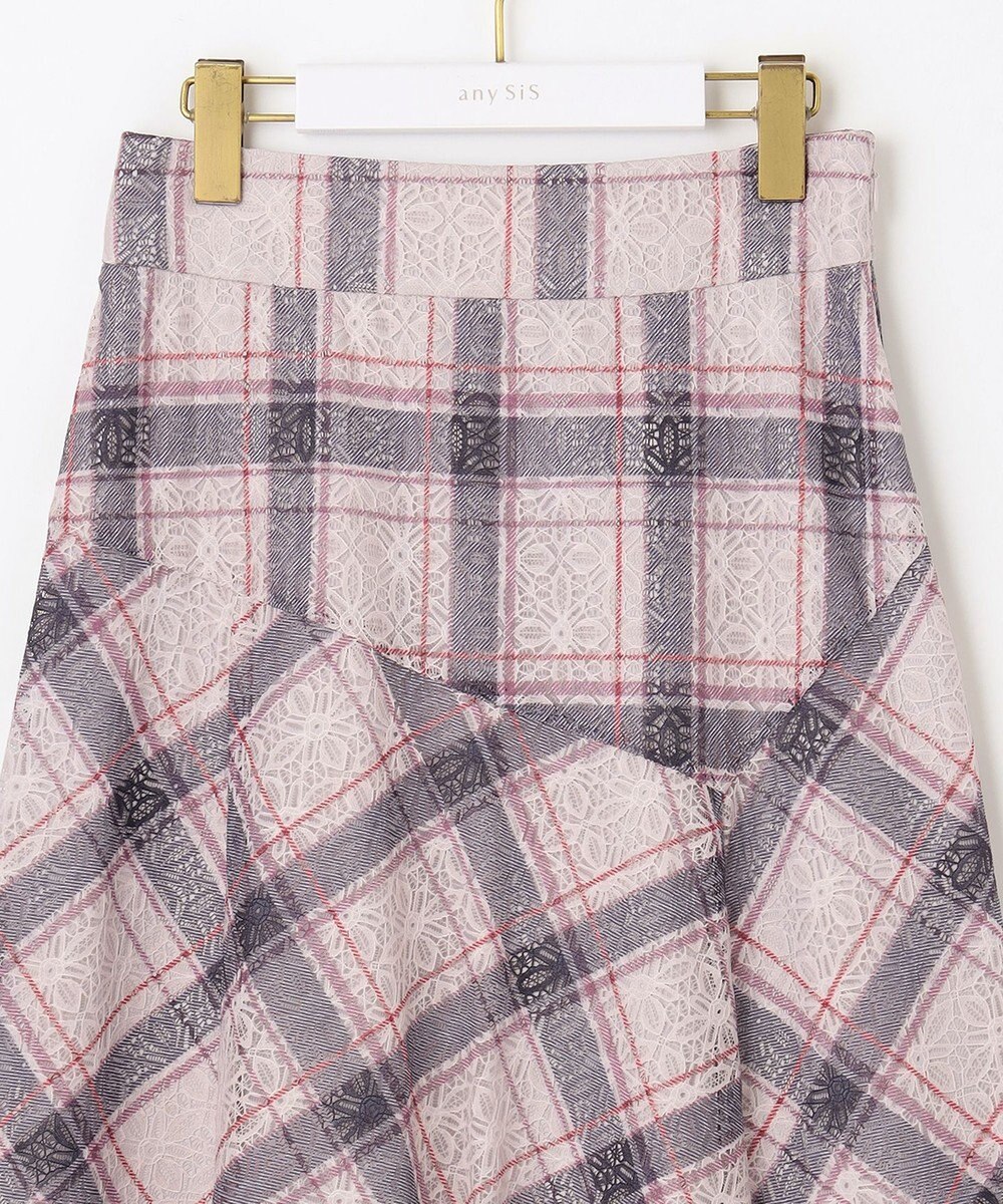 ANY SIS 【洗える】レースオンチェック スカート 