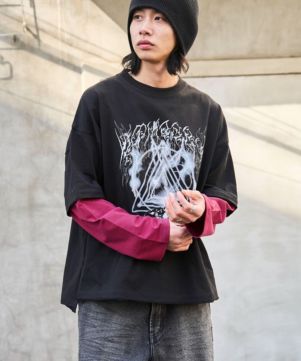 WEGO フェイクレイヤードグラフィックT（LS） 