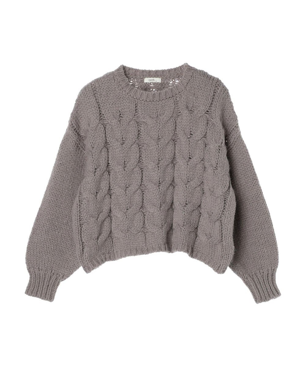 earth music&ecology ローゲージ手編み風ケーブルプルオーバー 