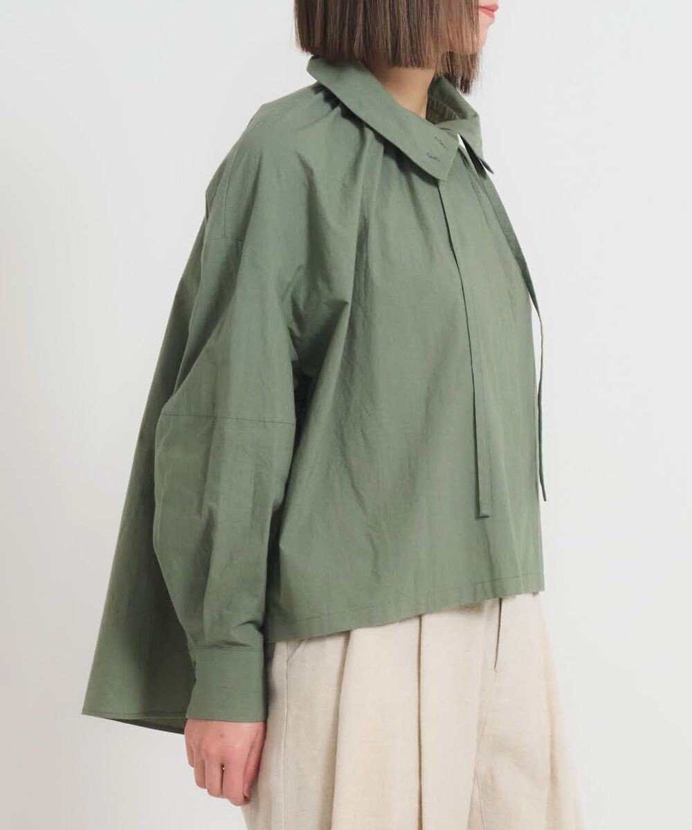 muuc 〈多彩な着方が叶う〉〈衿立て＆衿折り〉〈遠州織物の工場で織られた上質なコットン100%生地〉リボン紐付き多様衿 羽織り＆シャツ 