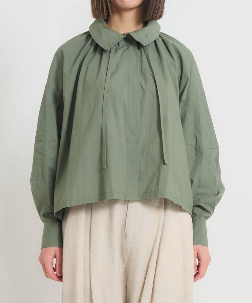 muuc 〈多彩な着方が叶う〉〈衿立て＆衿折り〉〈遠州織物の工場で織られた上質なコットン100%生地〉リボン紐付き多様衿 羽織り＆シャツ 
