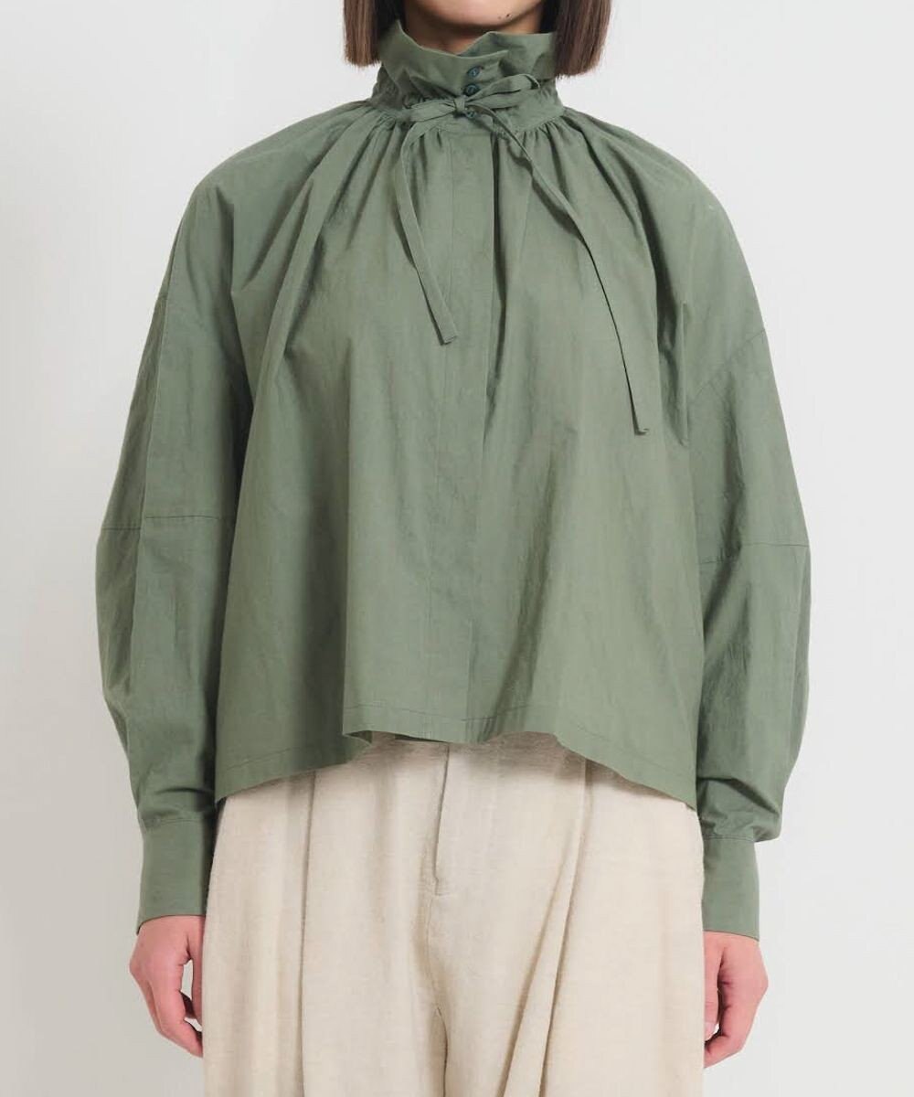 muuc 〈多彩な着方が叶う〉〈衿立て＆衿折り〉〈遠州織物の工場で織られた上質なコットン100%生地〉リボン紐付き多様衿 羽織り＆シャツ 