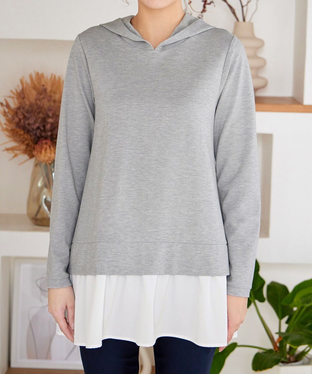 Tiaclasse L 【洗える】ポンチドッキングギャザーパーカー　 