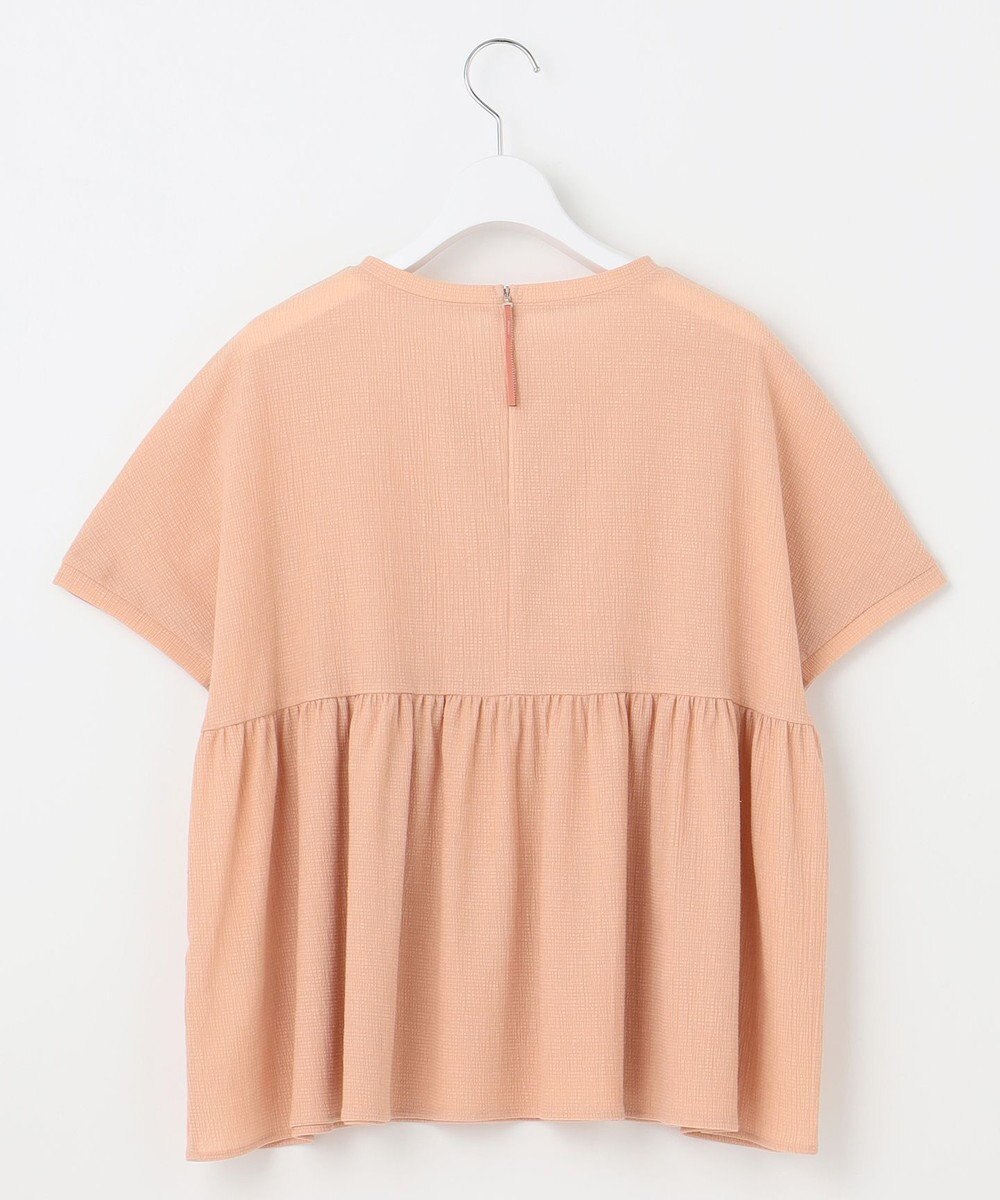 自由区 【洗える】リネンサッカーコンビペプラム カットソー 