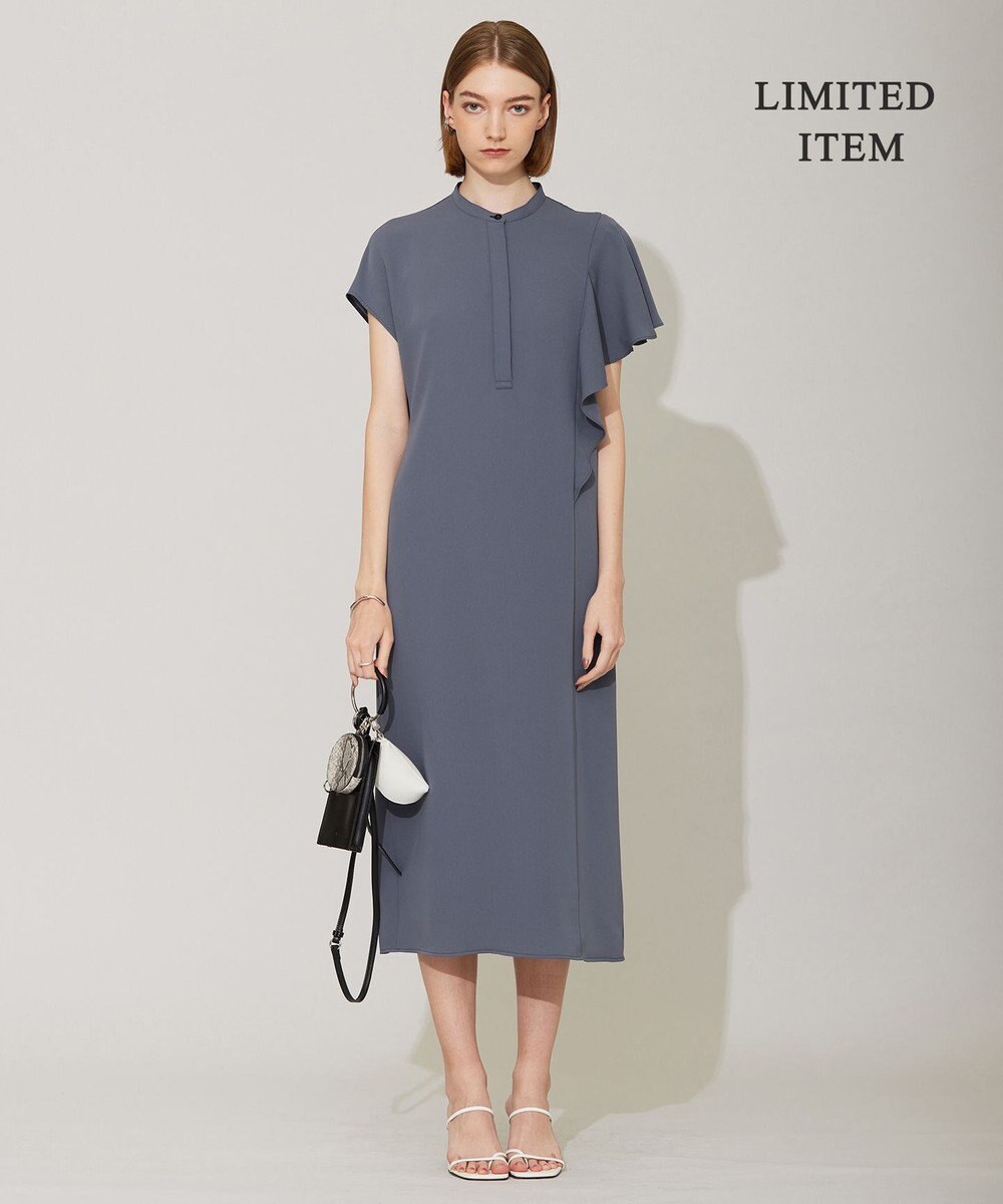 ICB 【接触冷感・UVケア・防シワ・洗える】エステルダブルクロス ラッフルスリーブワンピース 