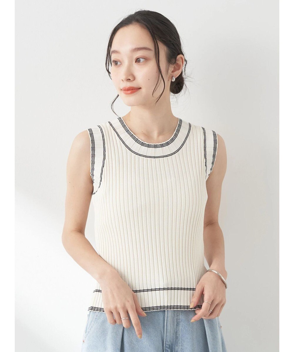 earth music&ecology ノースリーブラインニットプルオーバー 