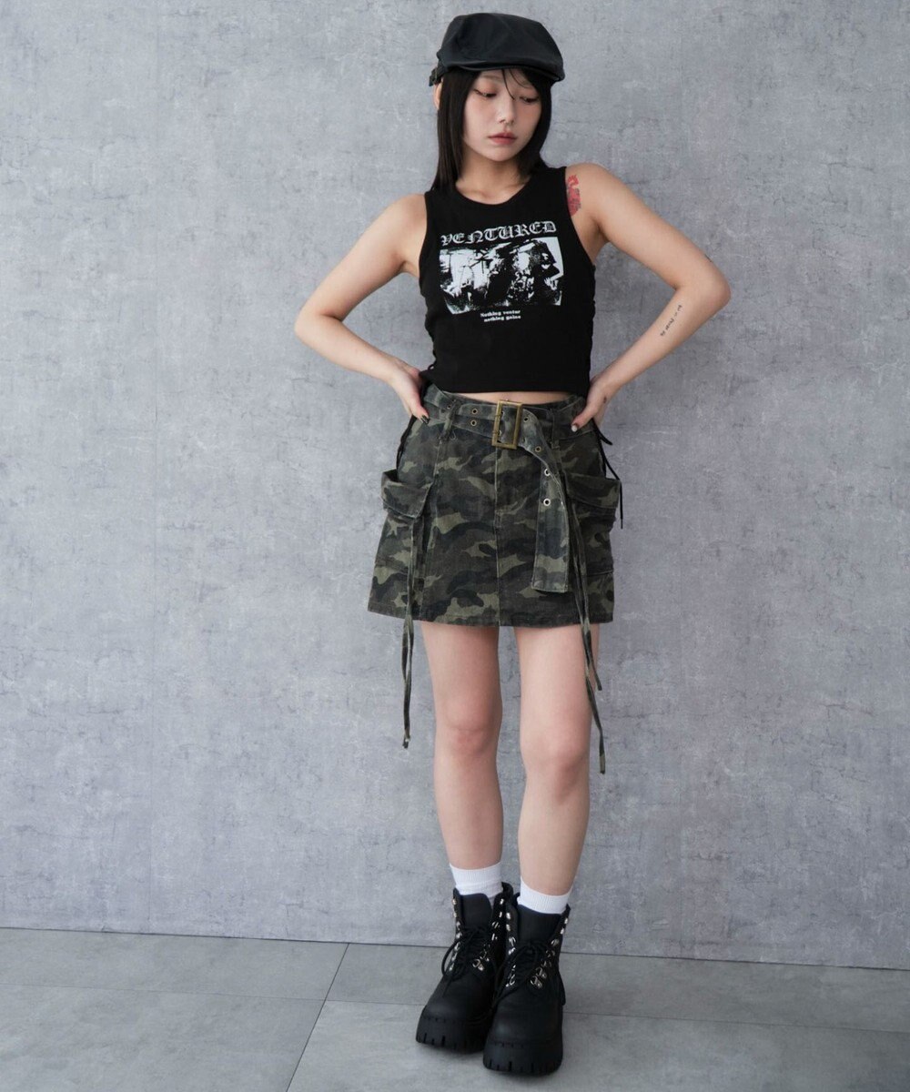 WEGO サイドレースアップグラフィックタンク 