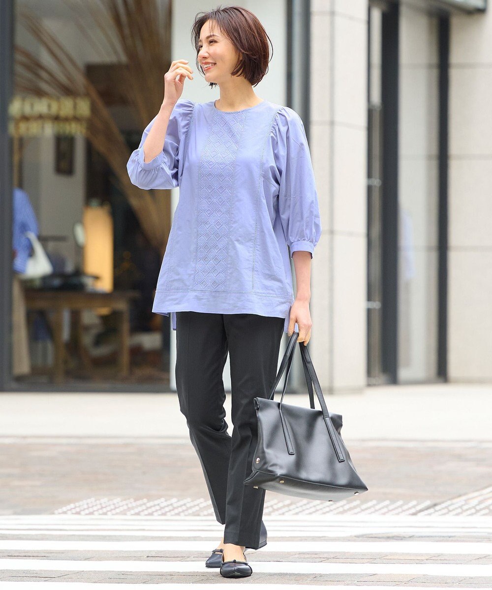 自由区 【洗える・XSサイズあり】ジオメトリックエンブロイダリー ブラウス 