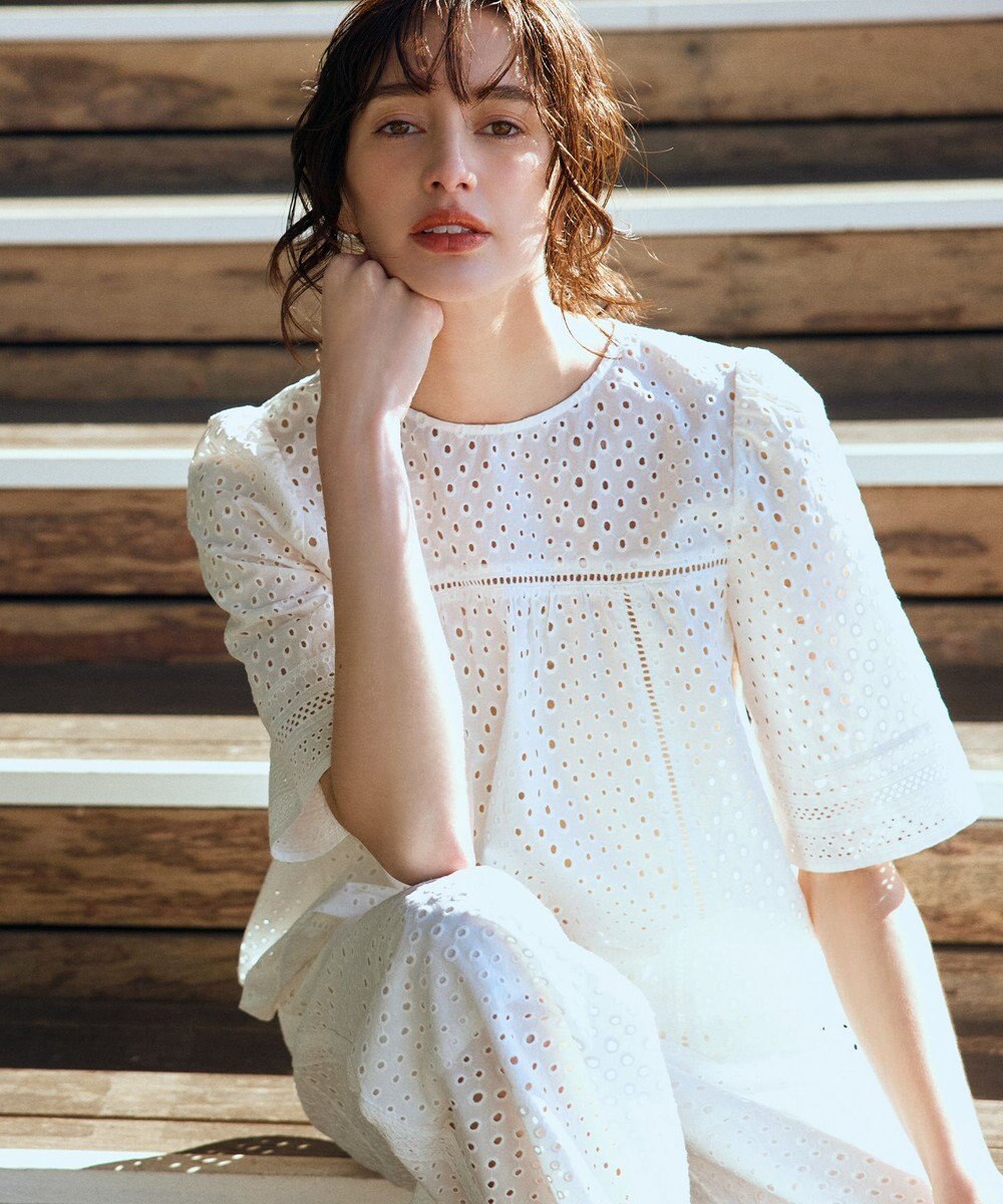 組曲 エンブロイダリーレース5分袖 ブラウス 