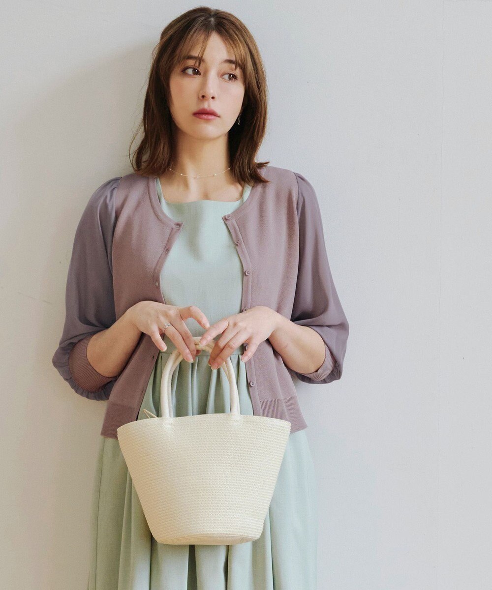 Tiaclasse L 【洗える】パフスリーブコンビカーディガン 