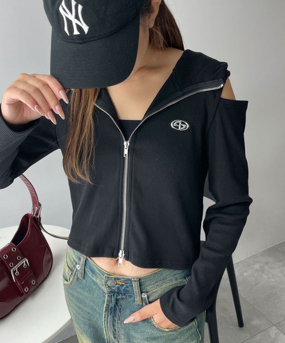 WEGO オープンショルダーダブルジップパーカー 