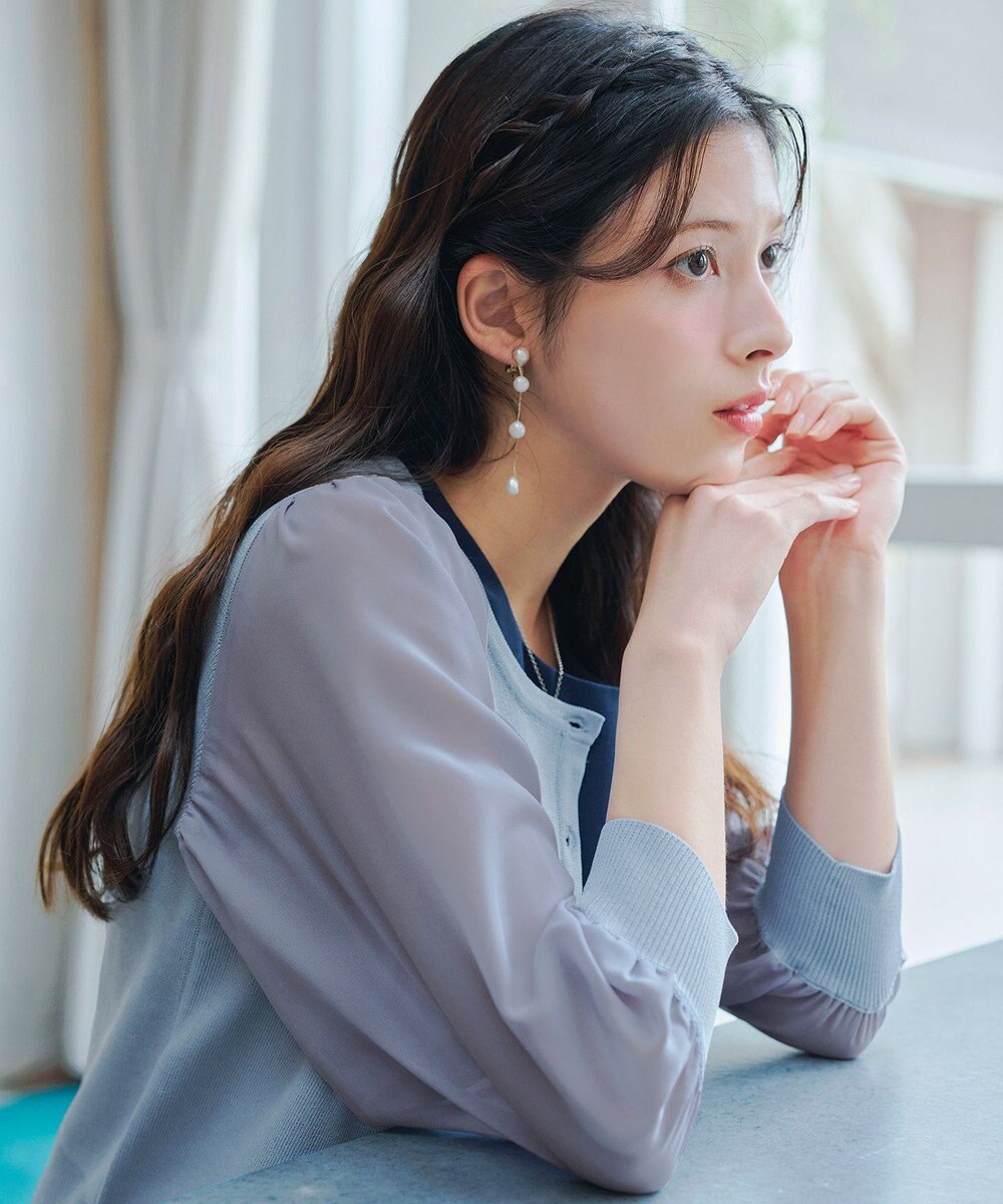 Tiaclasse L 【洗える】パフスリーブコンビカーディガン 