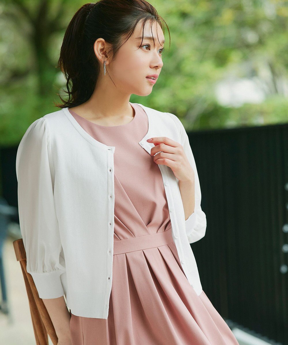 Tiaclasse L 【洗える】パフスリーブコンビカーディガン 