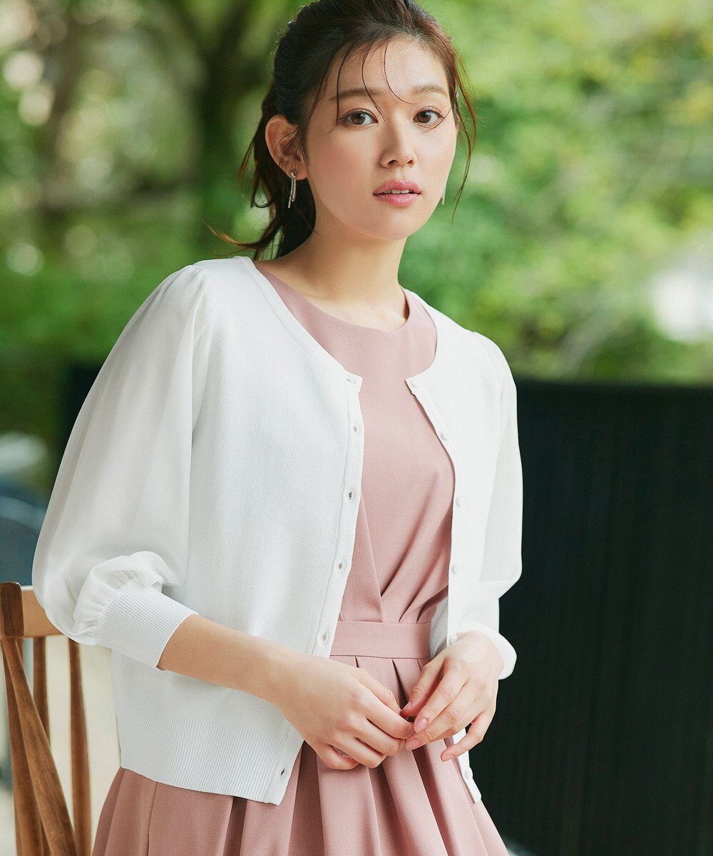 Tiaclasse L 【洗える】パフスリーブコンビカーディガン 