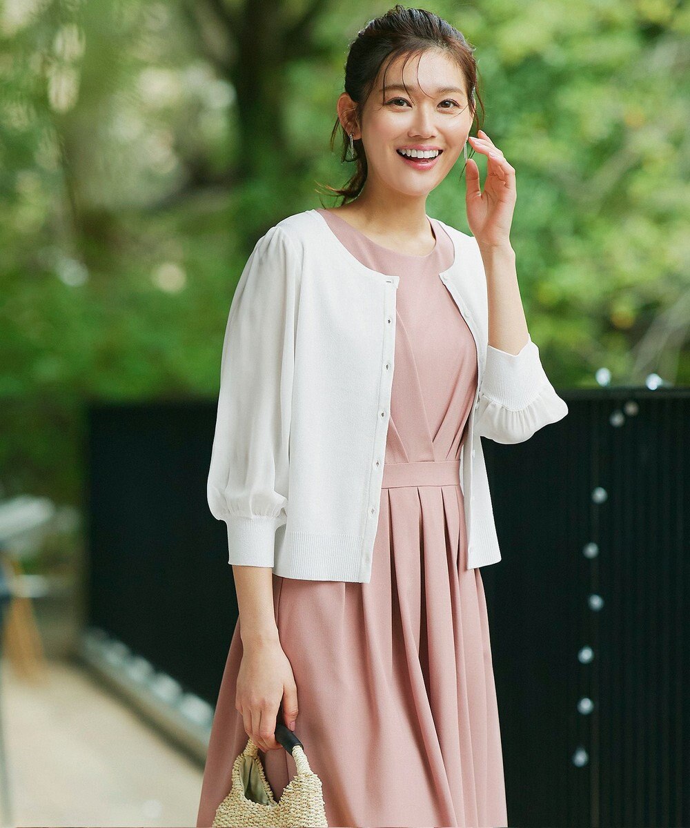 Tiaclasse L 【洗える】パフスリーブコンビカーディガン 