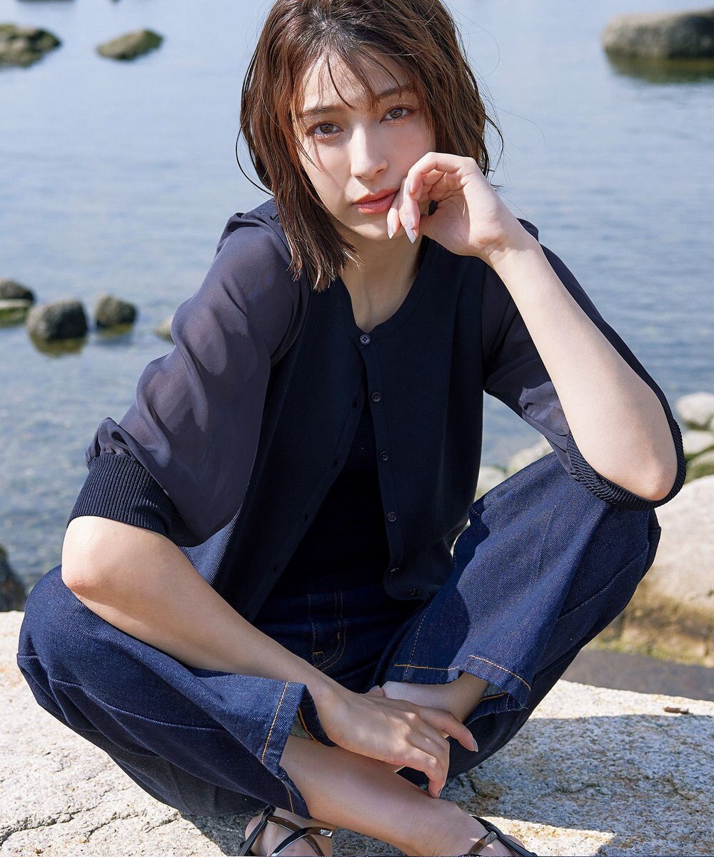 Tiaclasse L 【洗える】パフスリーブコンビカーディガン 