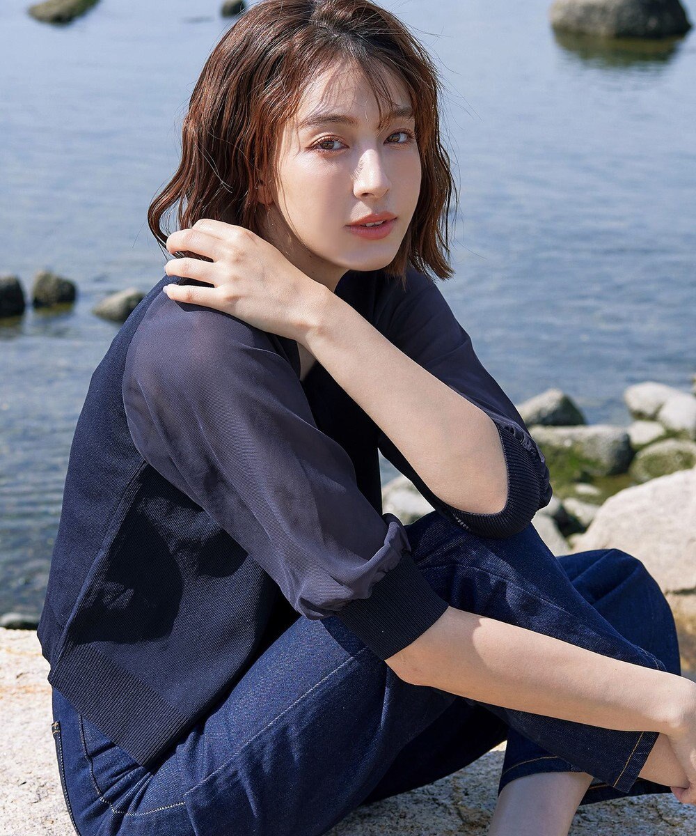 Tiaclasse L 【洗える】パフスリーブコンビカーディガン 