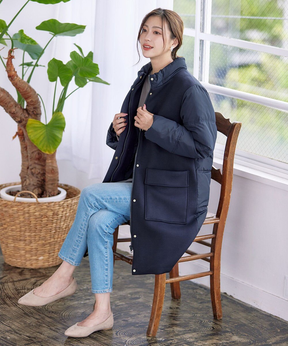 Tiaclasse ファイバーダウン×ダンボール異素材ロングコート 