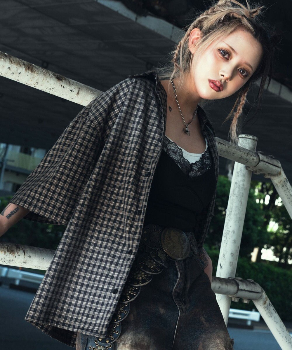 WEGO 【ユニセックス着用ITEM】ブリーチチェックロゴシャツ（SS） 