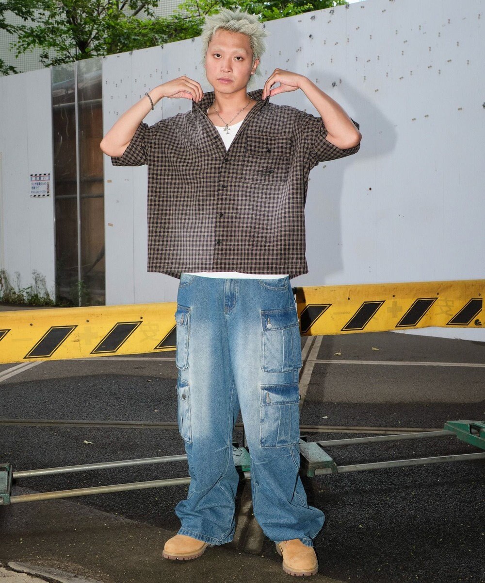 WEGO 【ユニセックス着用ITEM】ブリーチチェックロゴシャツ（SS） 