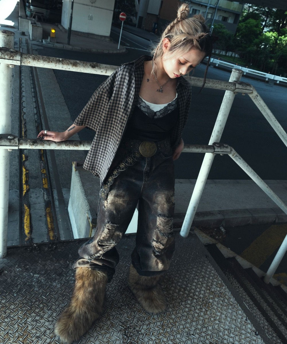 WEGO 【ユニセックス着用ITEM】ブリーチチェックロゴシャツ（SS） 