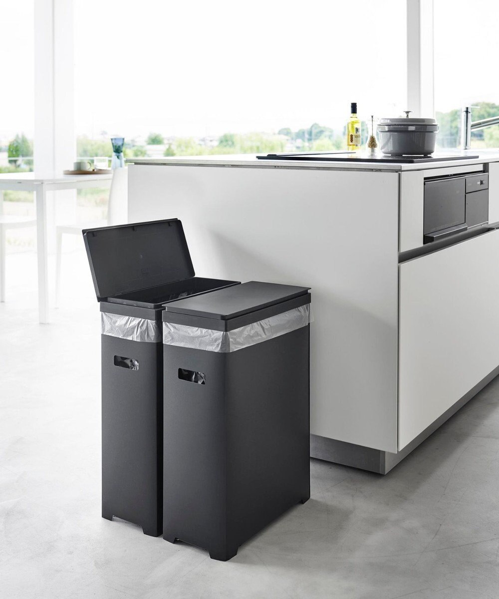 tower スリム蓋付きゴミ箱 タワー 横開きタイプ 2個組 ブラック 