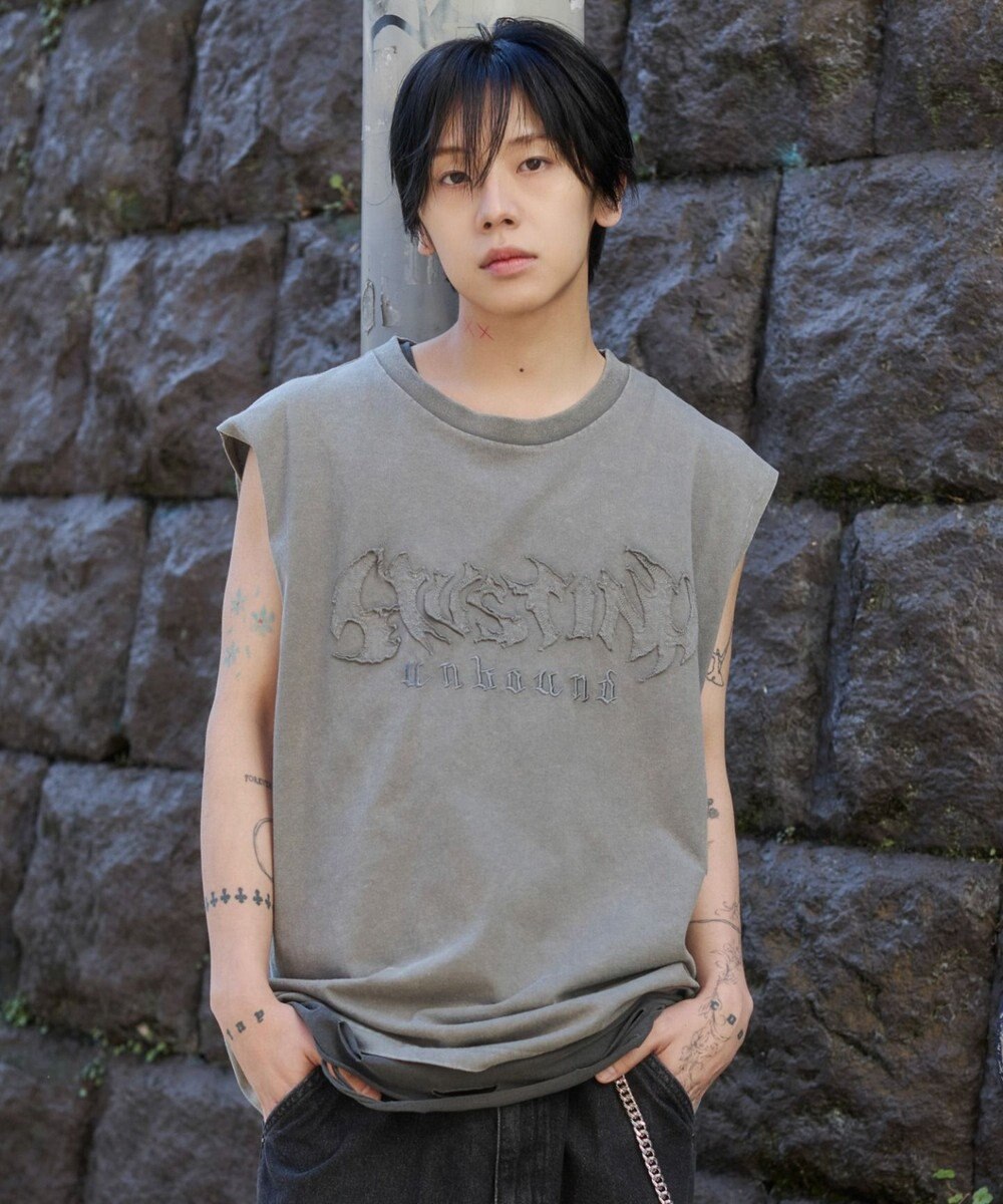 WEGO 【ユニセックス着用ITEM】ブリーチダメージアップリケノースリーブ 