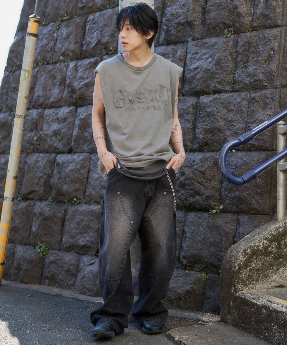 WEGO 【ユニセックス着用ITEM】ブリーチダメージアップリケノースリーブ 