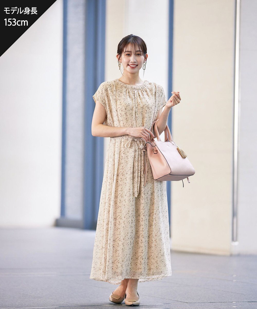 Tiaclasse 【洗える】花柄シフォン衿ギャザーワンピース 